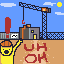 Pixel art of a grinning yellow face in sunglasses, captioned "Cool!"